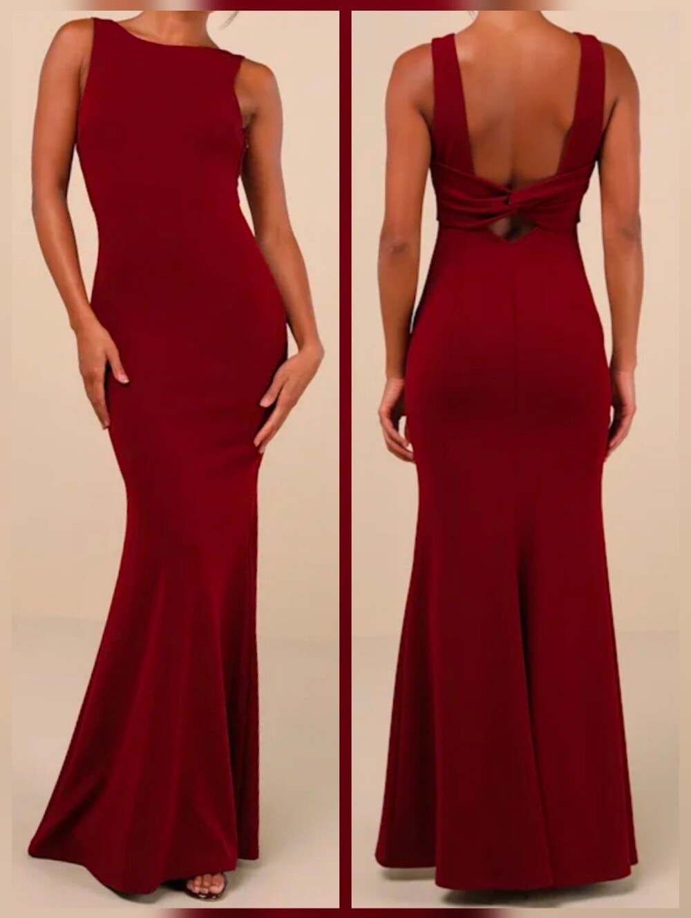 Lulus Love In Your Eyes Wine Red Knotted Mermaid Maxi Dress - Size Large - NWT